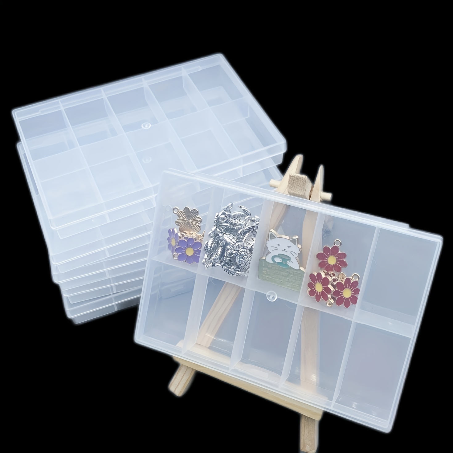  4PCS Clear White Plastic Organizer Box with Dividers 24 Grid  Storage Containers Jewelry Storage Box with Dividers for Beads Earrings  Necklaces Rings Metal Parts Accessories Screws Button Storage : Arts, Crafts