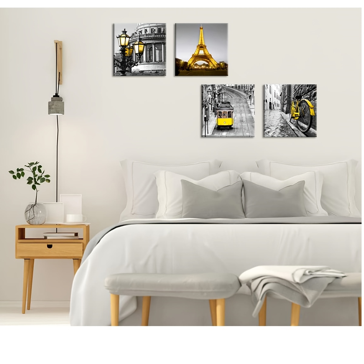  ZJXH Cuadros decorativos modernos, 3 paneles, pintura de pared  de paisaje de París para sala de estar, oficina en casa, baño, arte de  pared, campo amarillo en blanco y negro, un