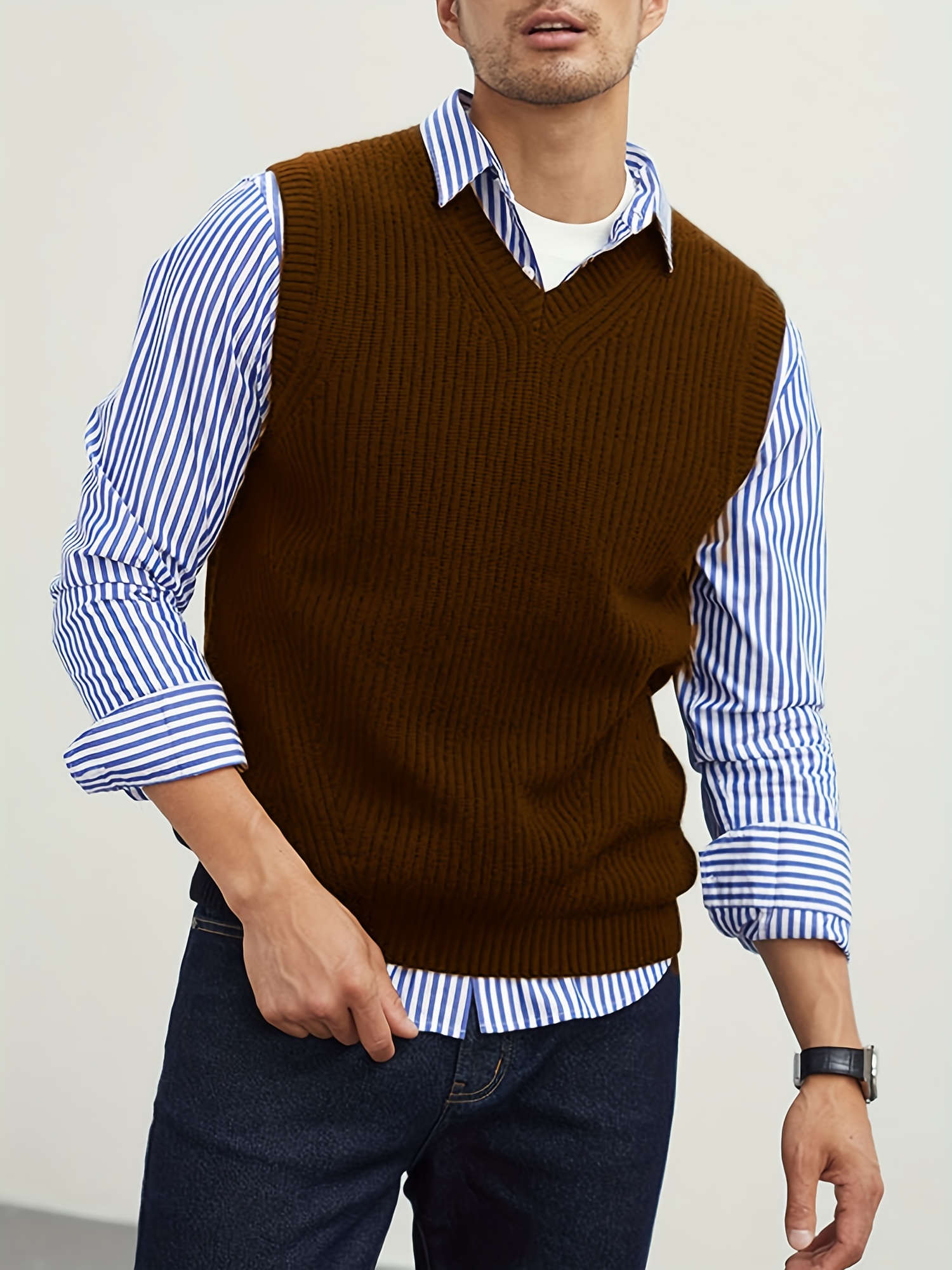 Sleeveless Pullover Tops Sweater Vest Lightweight V-Neck Solid Cotton Vest