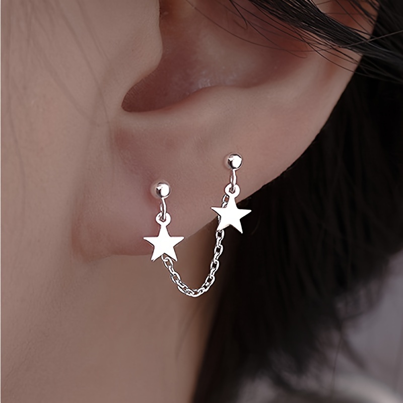 Double Stars Pendant Bajoran Earrings Stainless Steel Chain Dangle Stud