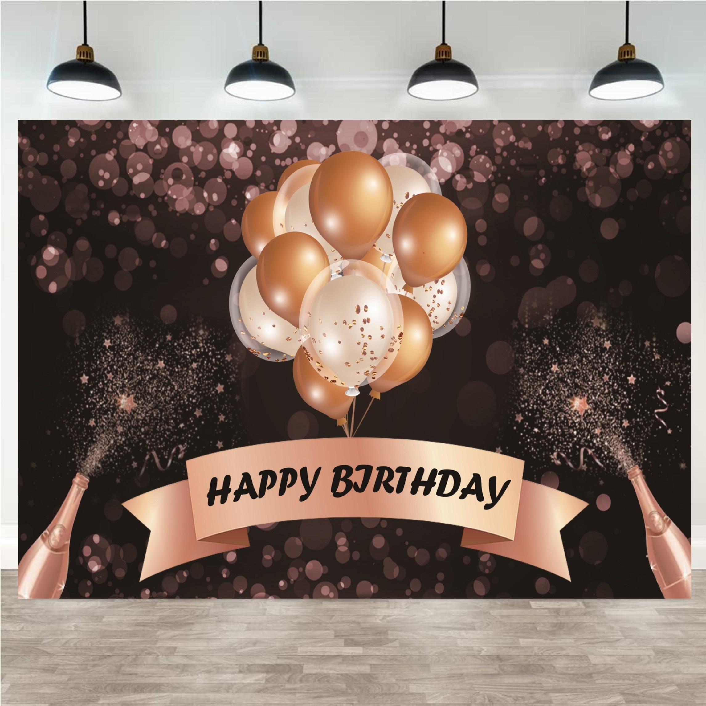 Fondo de cumpleaños negro y dorado con purpurina, cartel de pared