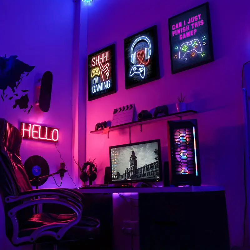 Neon Gamer Quotes Posters Prints Gaming Room Decor Wall Art - Temu