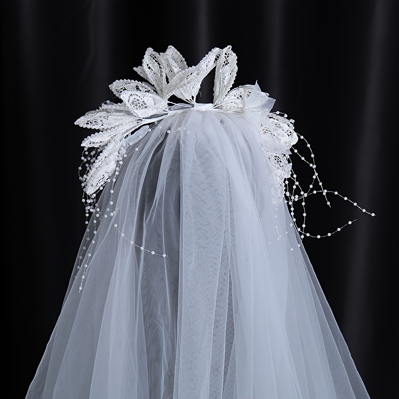 First Communion Headband Veil Organza Bows and Pearls