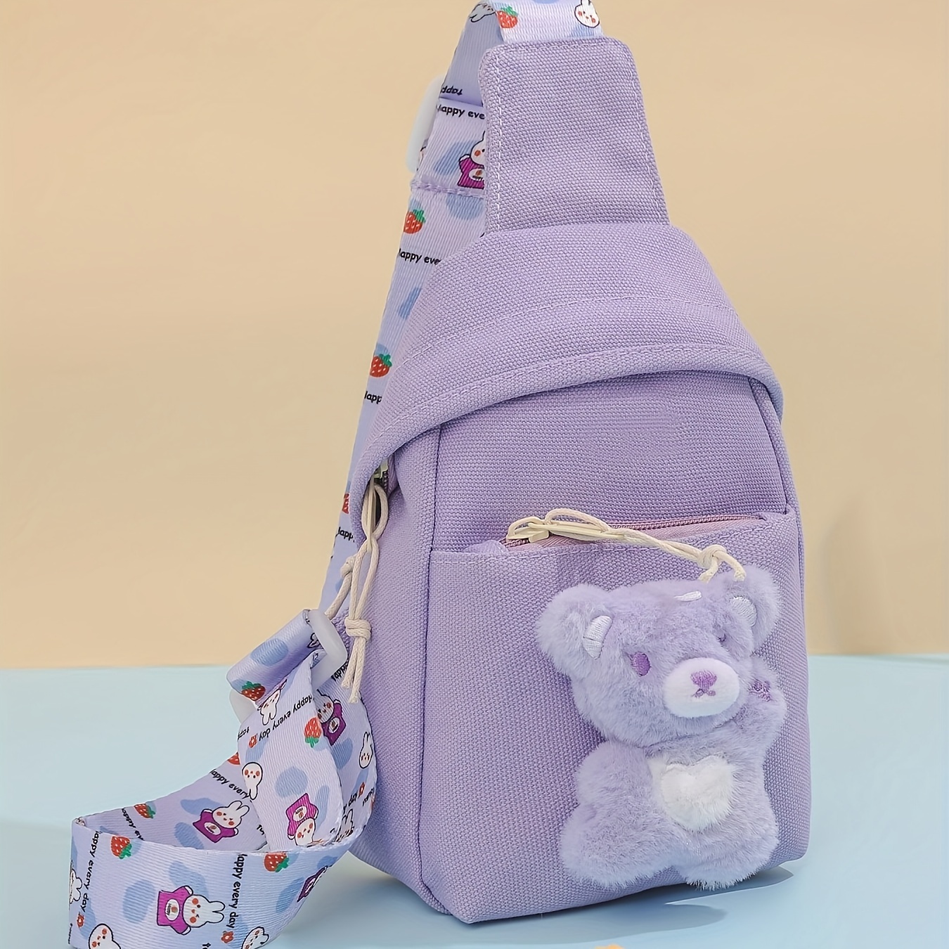 Mini Plush Bear Doll Chest Bag Kawaii Canvas Crossbody Bag Sling