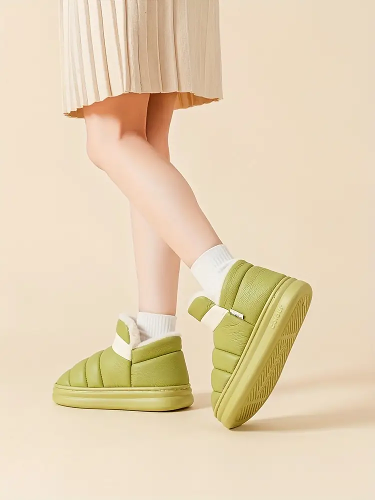 waterproof outsole plush lined slippers solid color slip on soft sole high winter indoor outdoor slippers details 2