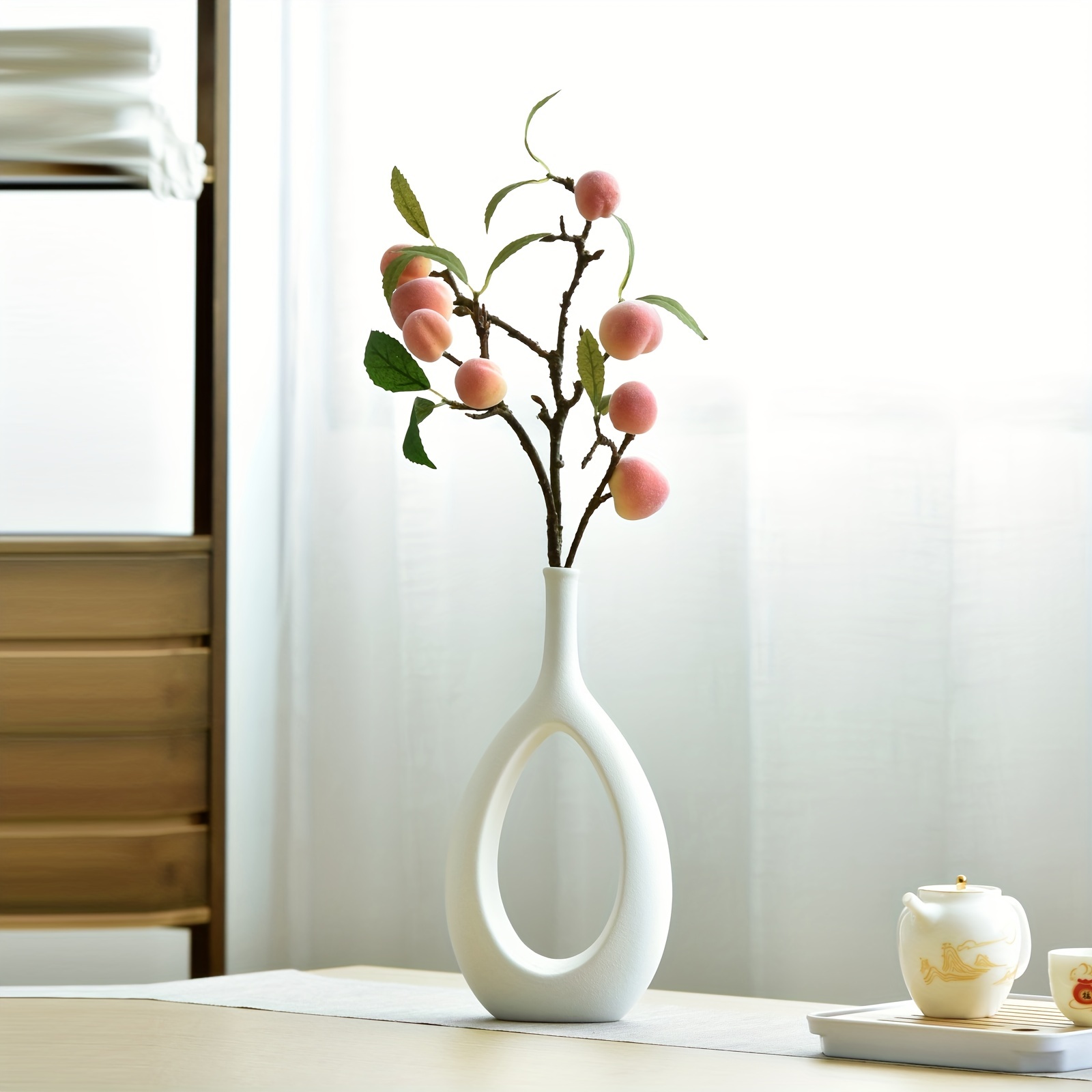 Florero de cerámica – Florero moderno para decoración del hogar, jarrones  decorativos geométricos blancos para sala de estar, jarrón de flores secas
