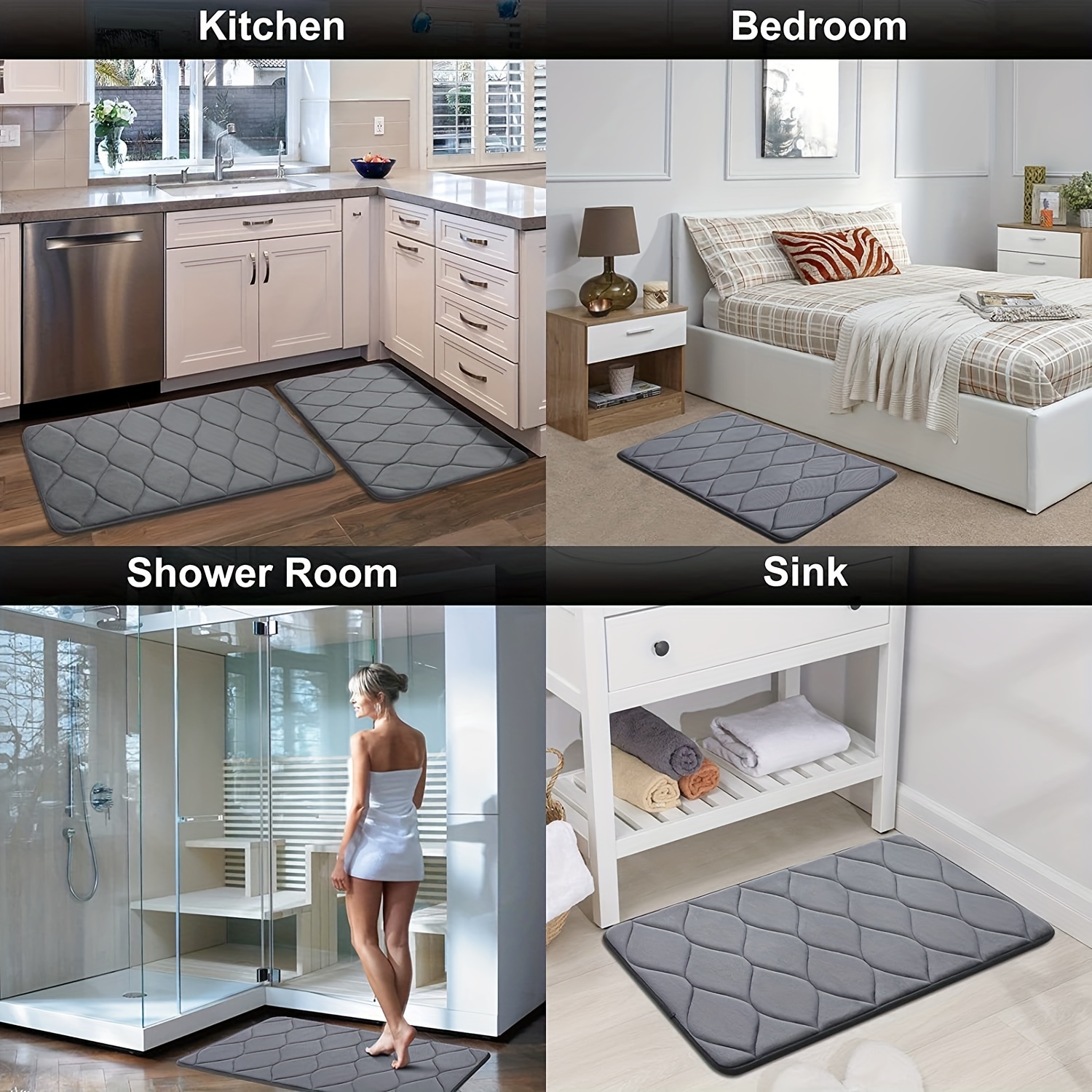 Soft Memory Foam Bathroom Rug, Dark Grey, Machine Washable