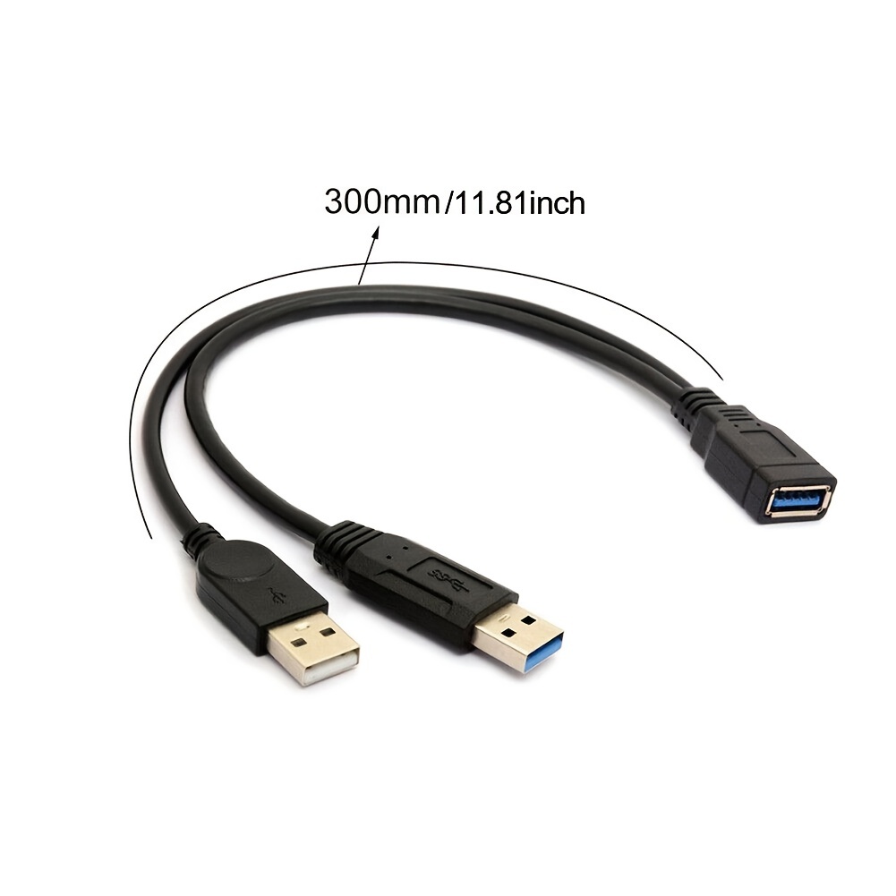 USB 2.0 1 to 2 Y Splitter Cable Adapter, USB 2.0 Type A Male to Dual USB  2.0 Female Jack Data Sync and Charging Cable Extension Cord 30CM/ 1Ft(One