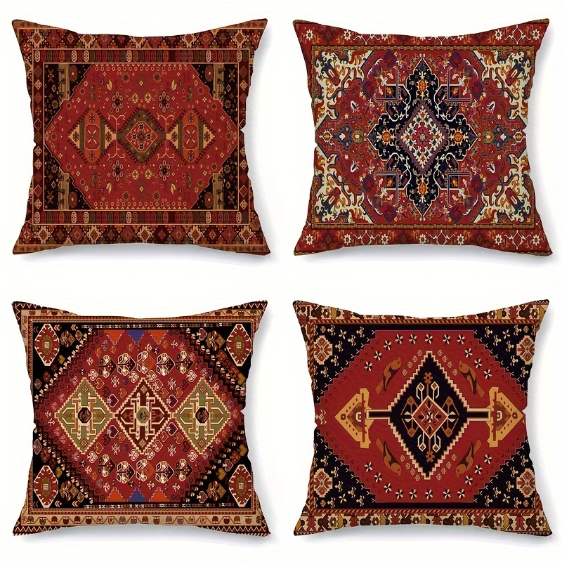 TEMU 4pcs Bohemian Short Plush Throw Pillowcase Living Room Decoration Plush Pillowcase Bedroom Headboard Cushion Cover Car Seat Decoration Throw Pillowcase Without Pillow