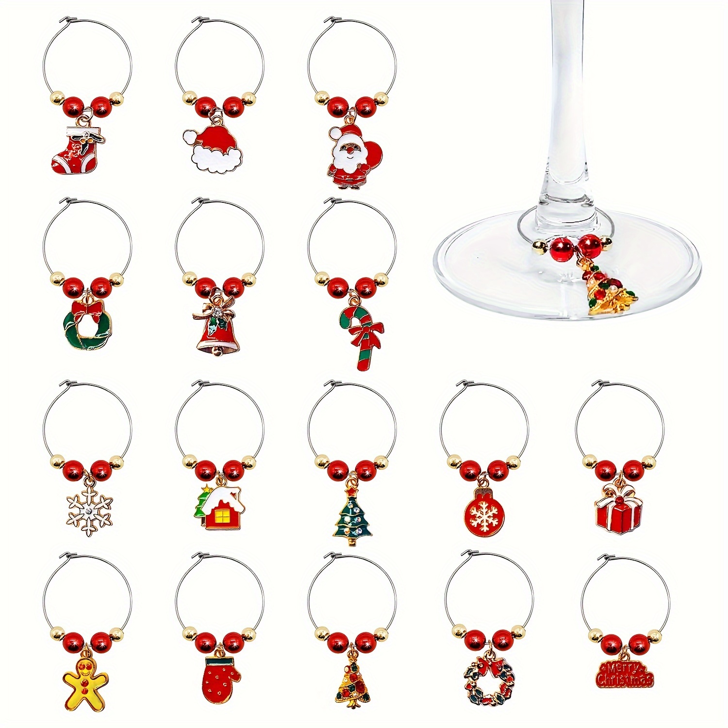 Wine Glass Charms Christmas Themed Wine Glass Markers Tags Identification  Wine Charms for Stem Glasses