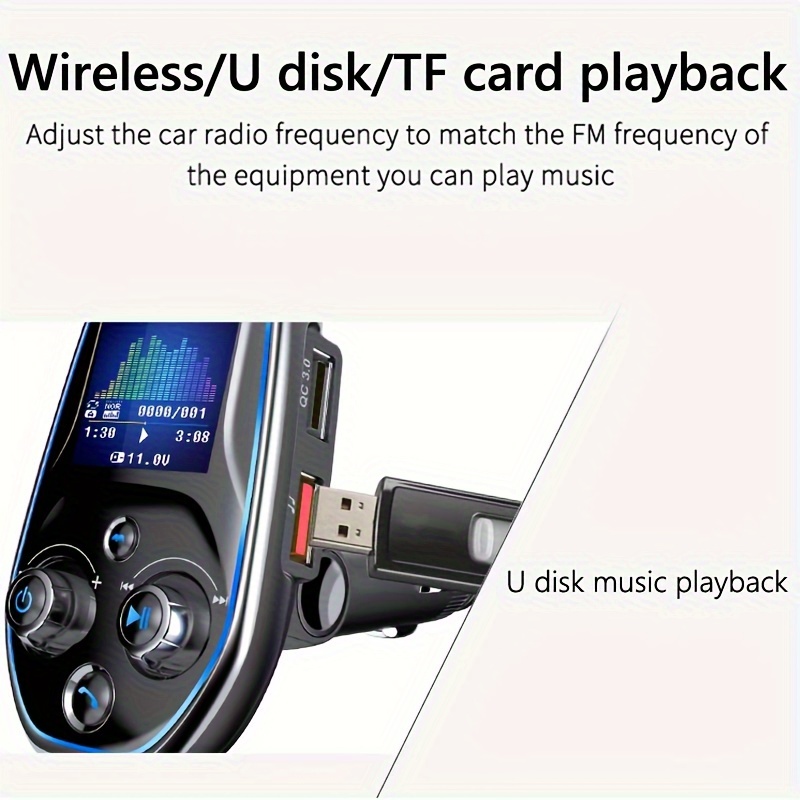 Car Fm Transmitter Mp3 Player Aux Audio Receiver Qc3.0 Type - Temu
