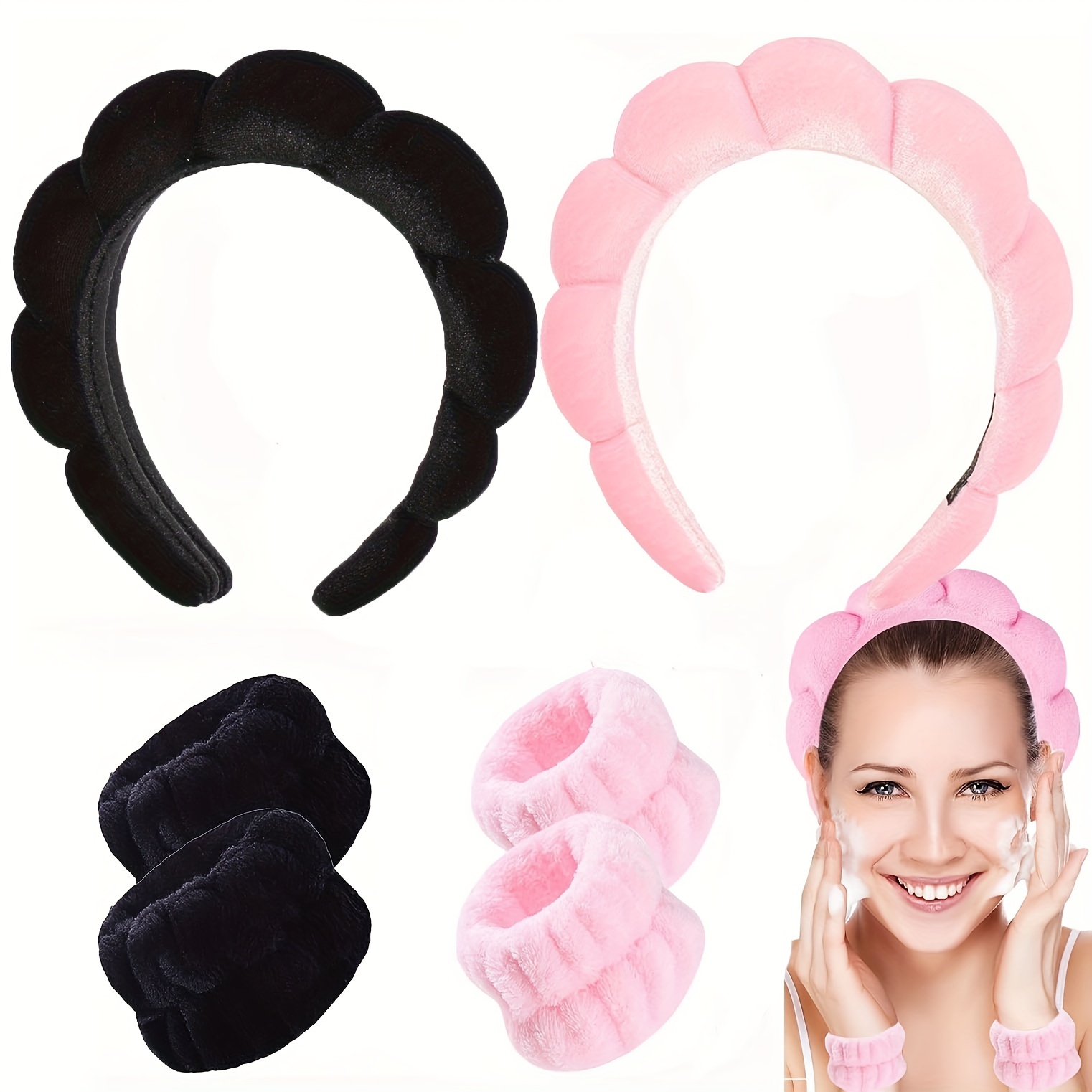 

3pcs/6pcs Spa Headband Wristband Set, Makeup Facial Headband And Wristband, Hair Accessories For Washing Face Spa Skincare Wear