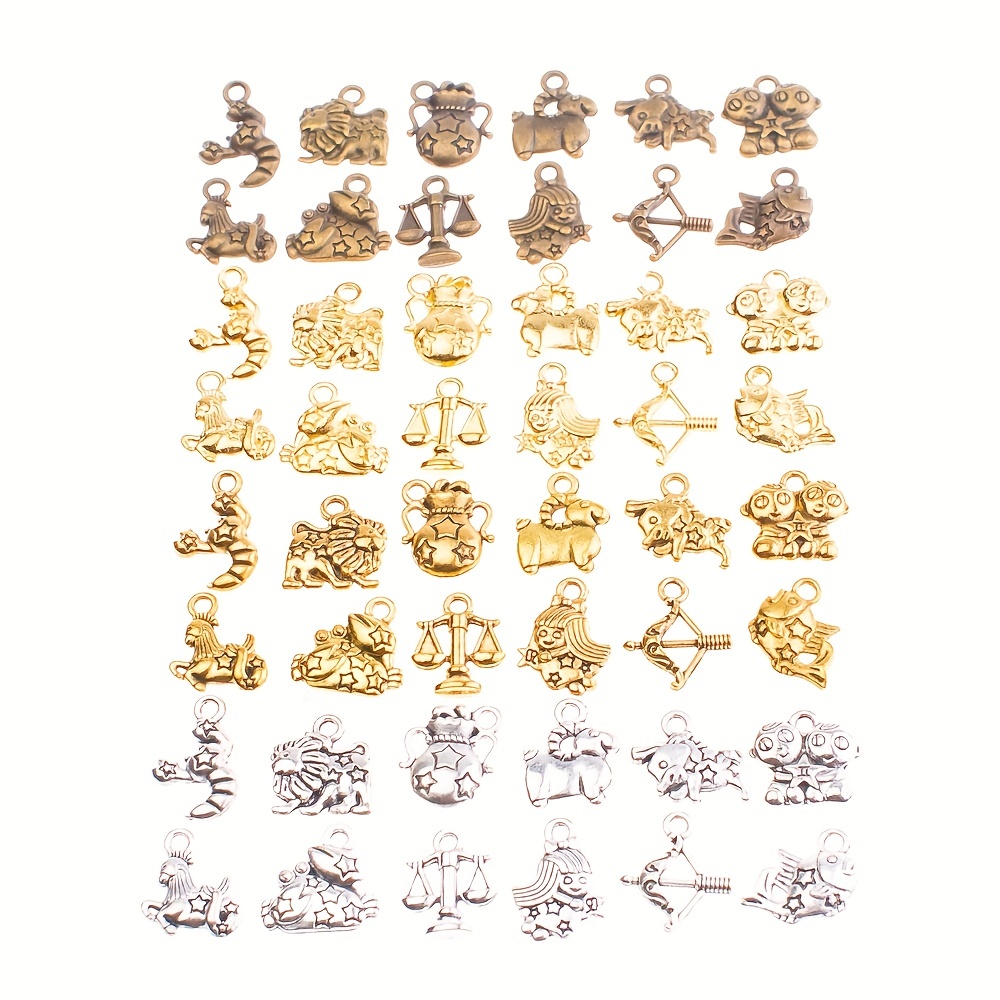 12pcs Mix Ancient Silvery Zinc Alloy Zodiac Charms for Jewelry Making Gemini Aries Taurus 12 Constellation Bracelet DIY Accessories,Temu