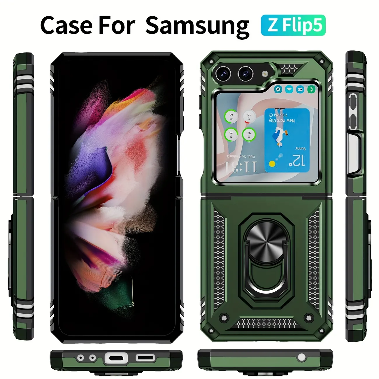 Military Phone Case With Ring Holder For Galaxy Z Flip 4/galaxy Z Flip 5/galaxy  Z Flip 3 Case - Temu