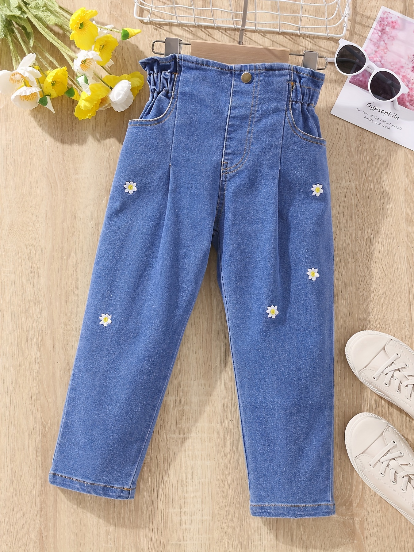 Straight Fit Jeans - Light denim blue/flowers - Kids