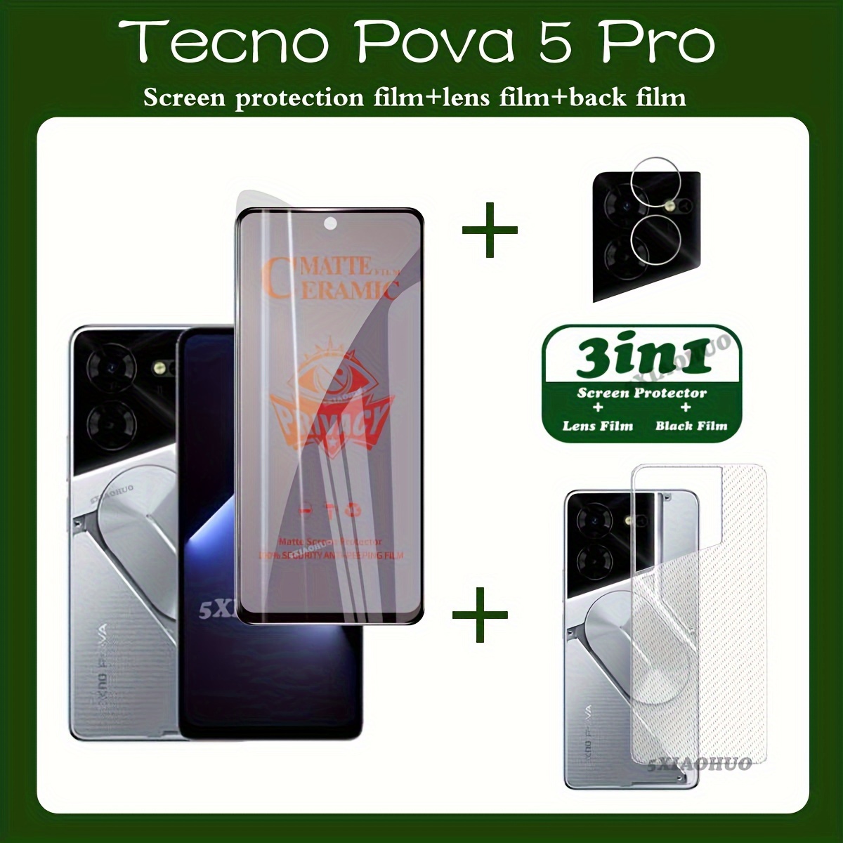 3in1 Tecno Pova 5 Pro Privacy Tempered Glass Soft Film Tecno - Temu