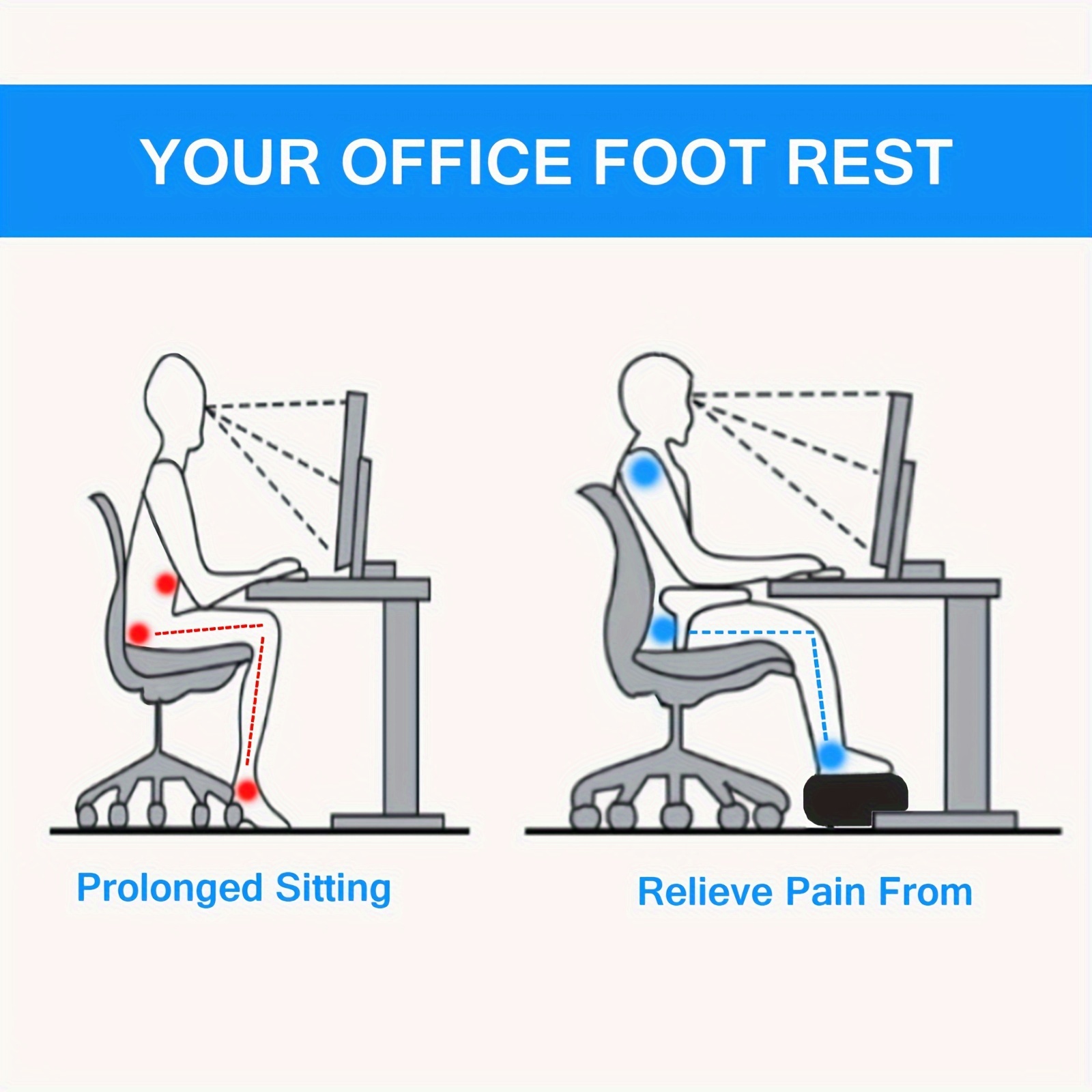 Foot Rest for Under Desk at Work Versatile Foot Stool Knee Pain Relief 4  Height