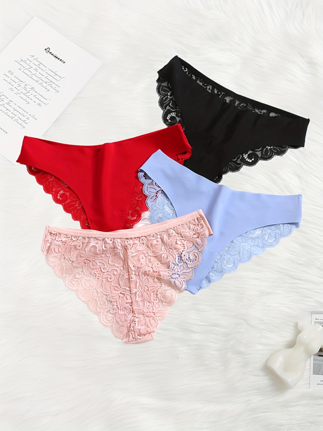 Contrast Lace Briefs Comfy Seamless Scallop Trim Intimates - Temu