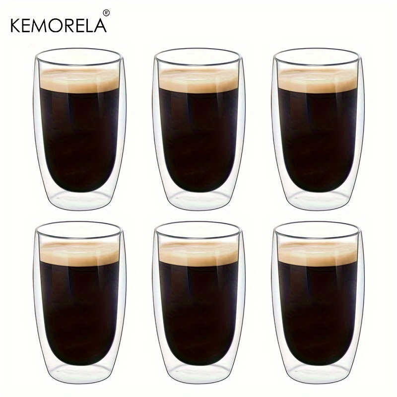  YUNCANG Tazas de café de doble pared, (4 unidades) de 16 onzas,  vidrio transparente con asa, sin sular, capuchino, té, tazas de latte,  vasos de bebidas resistentes al calor : Hogar
