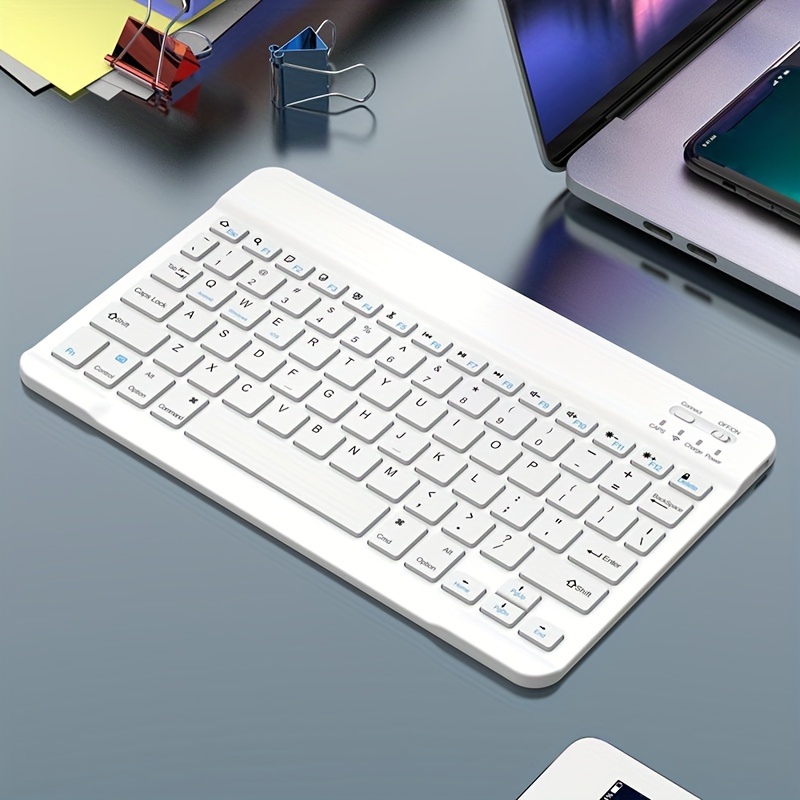 Teclado Bluetooth ultrafino portátil mini teclado inalámbrico  recargable para Apple iPad iPhone Samsung Tablet Teléfono Smartphone iOS  Android Windows (10 pulgadas blanco) : Electrónica