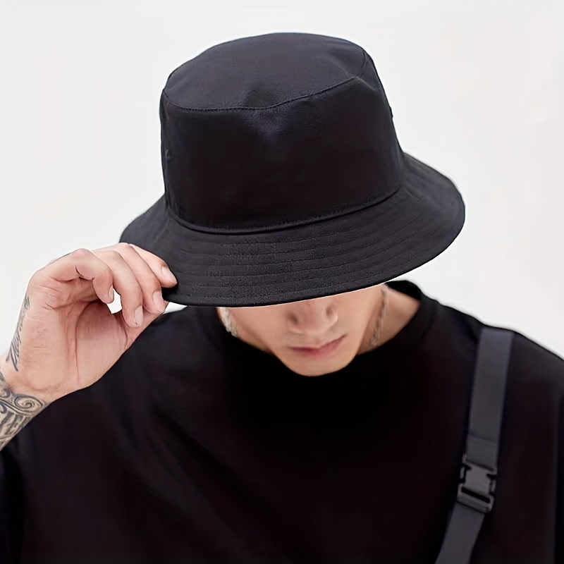 Black+Navy Blue Fashionable Wearable Hat, Men's 1pc Reversible Trendy Versatile Hat for Men Bucket Hat,Temu