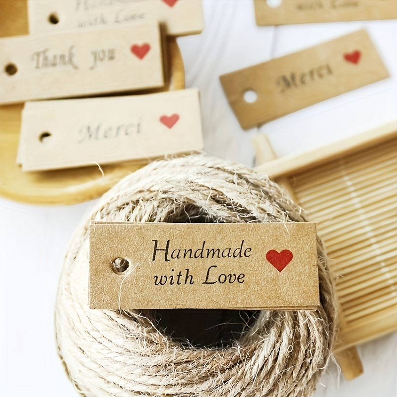 50pcs Blank Gift Tags + 50pcs Cotton Ropes, 3.54*1.77inch/9*4.5cm Kraft  Paper Rectangular Hanging Tags, Gift Tags, Thank You Tags