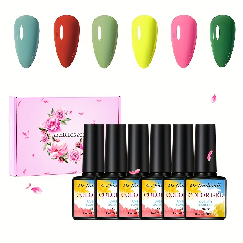 6 pcs gel nail polish gel nail kit with 6 colors gel polish kit christmas color nail polish set green red pinkish collection for women details 1