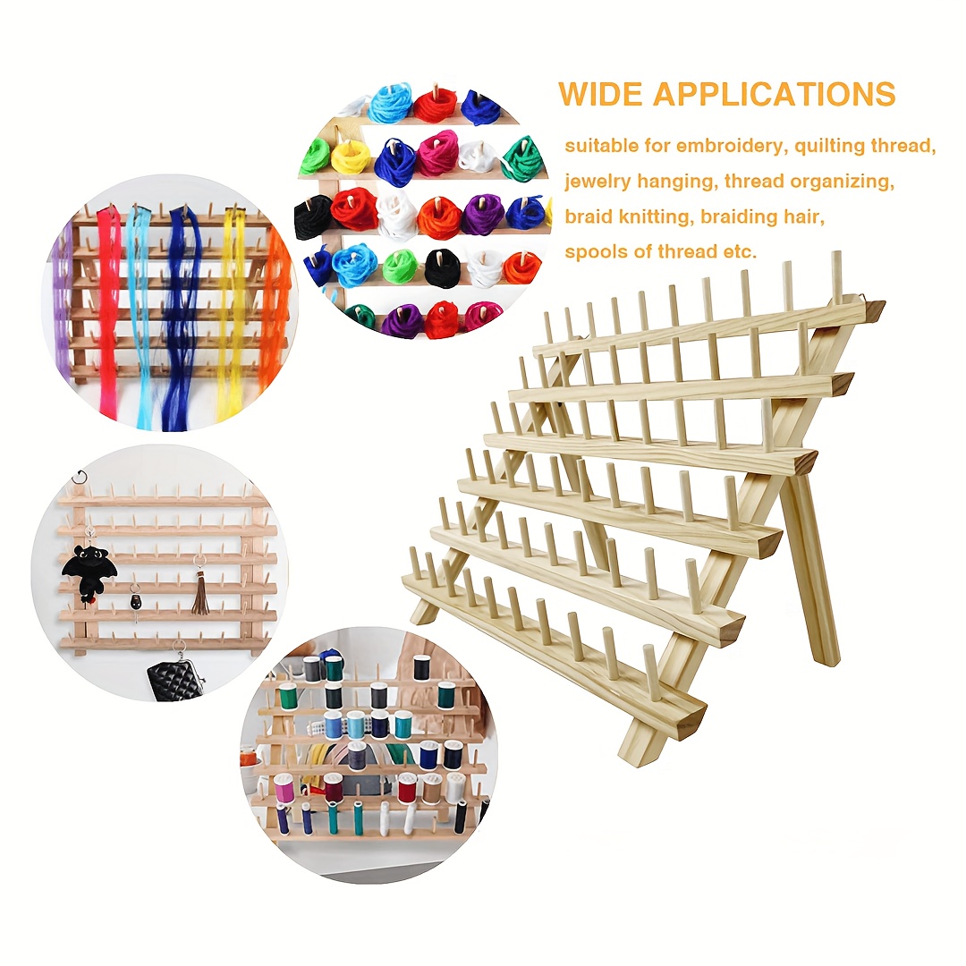  LSMKKA Organizador y almacenamiento de hilos de coser, soporte  plegable de 60 carretes, soporte de hilo bordado de madera para cabello  trenzado separado, con barras largas : Arte y Manualidades