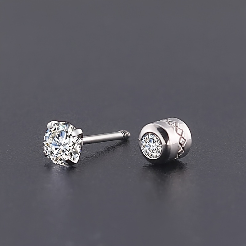 Men's Titanium Steel Zircon Earrings, Clean Design