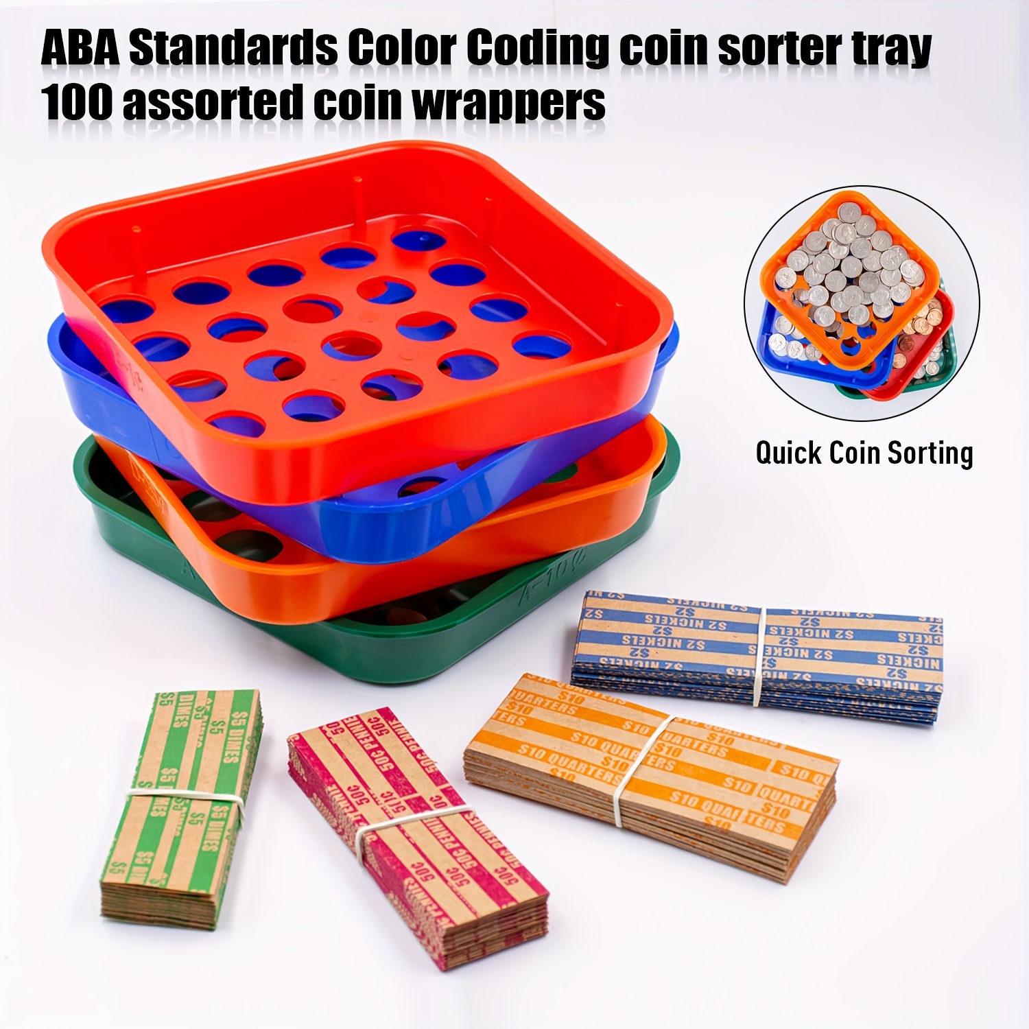 Us Coin Counter And Coin Sorter 4 Colored Coin Tubes And 100 - Temu