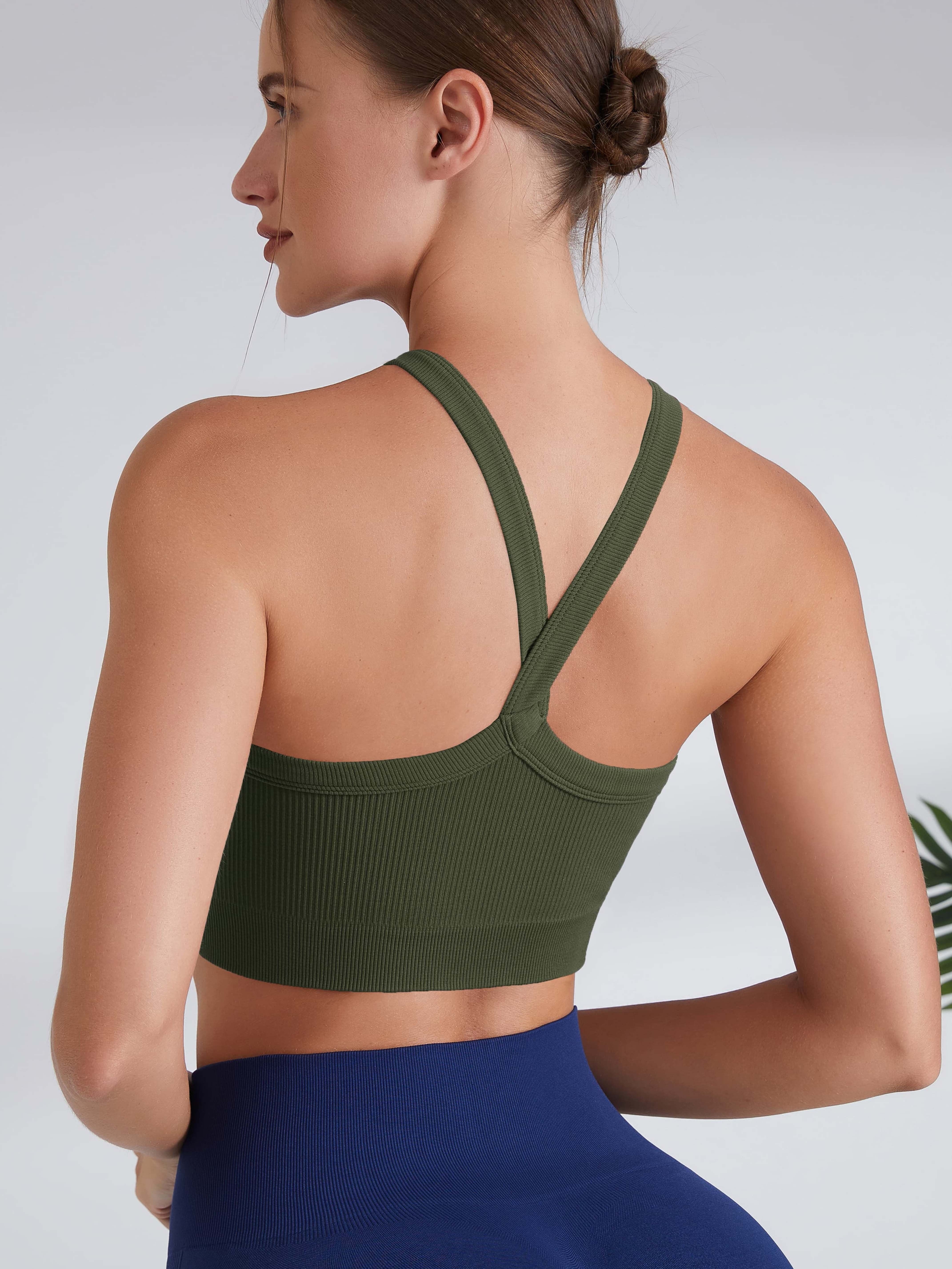 Women's Stylish Solid Color Sports Bra One Shoulder Stretchy - Temu