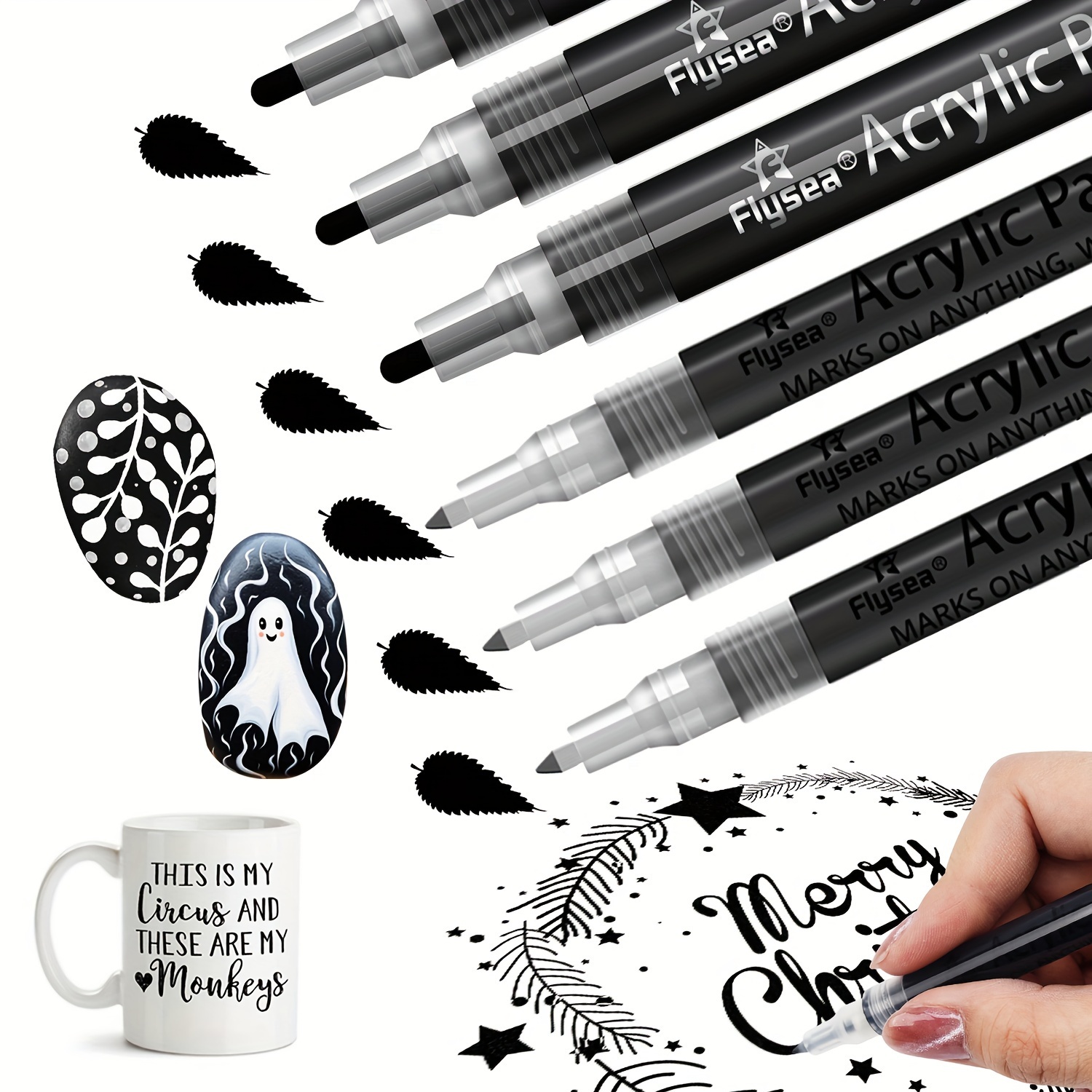 8pcs Highlight Paint Pen Acrylic White Marker, 4 White 2 Gold and 2 Silver  Acrylic Markers for Metal, Art, Wood, Black Paper, Plastic, Ceramic