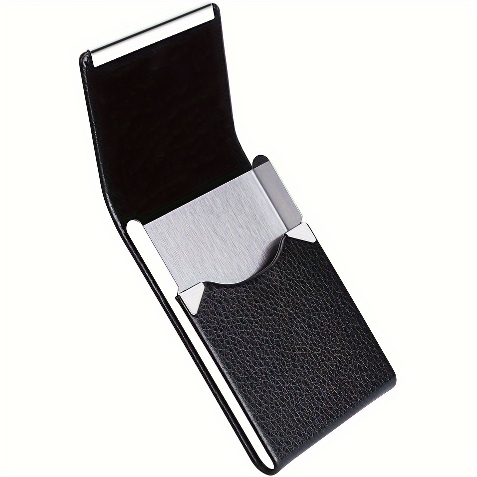 TEMU Vintage Premium Business Card Holder, Pu Leather & Metal Flap Card Holder With Magnetic Buckle