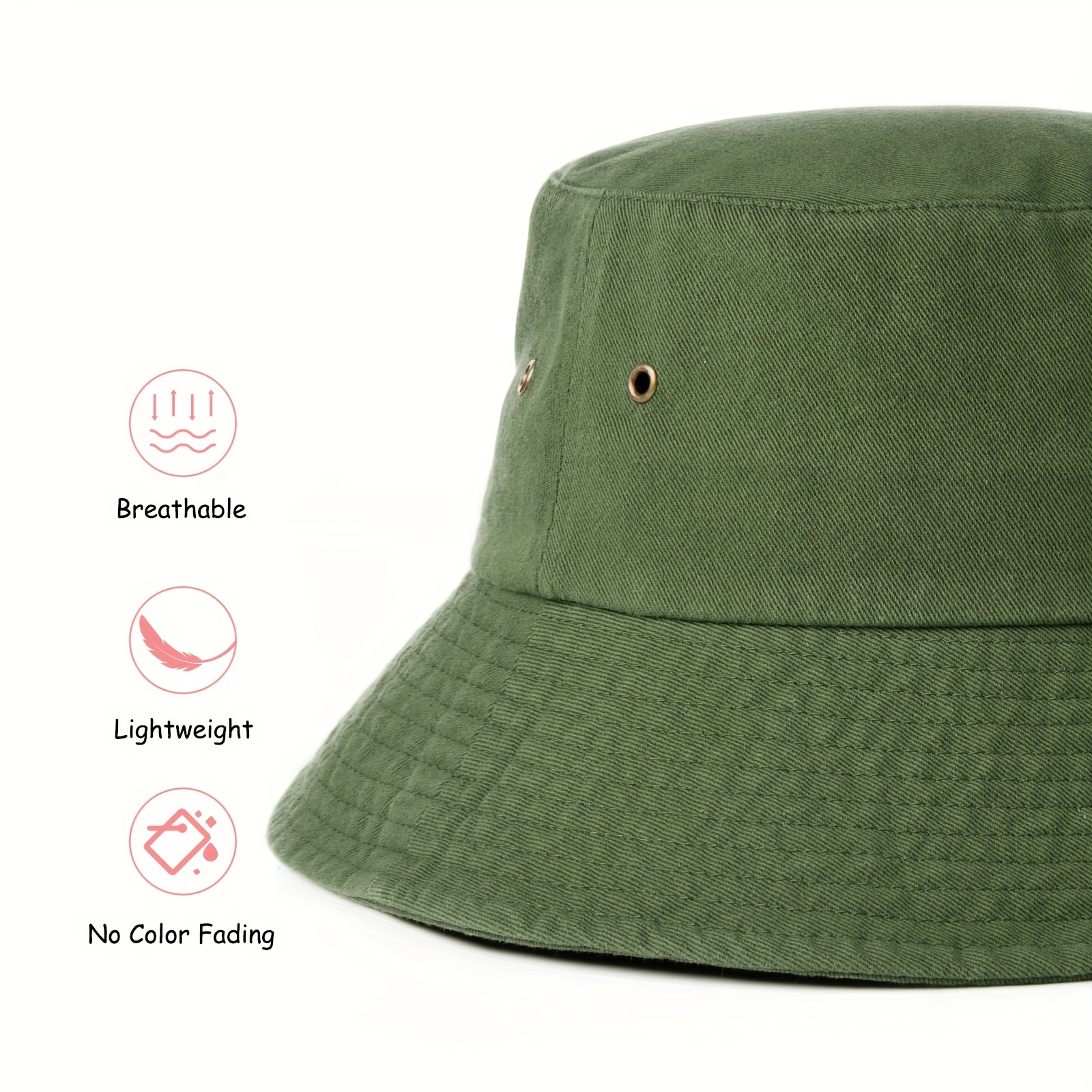 Women Fishing Camping Bucket Hat Cotton Polyester Fisherman Cap Adults  Solid Color Comfortable Summer Head Decor Sunproof Caps Green