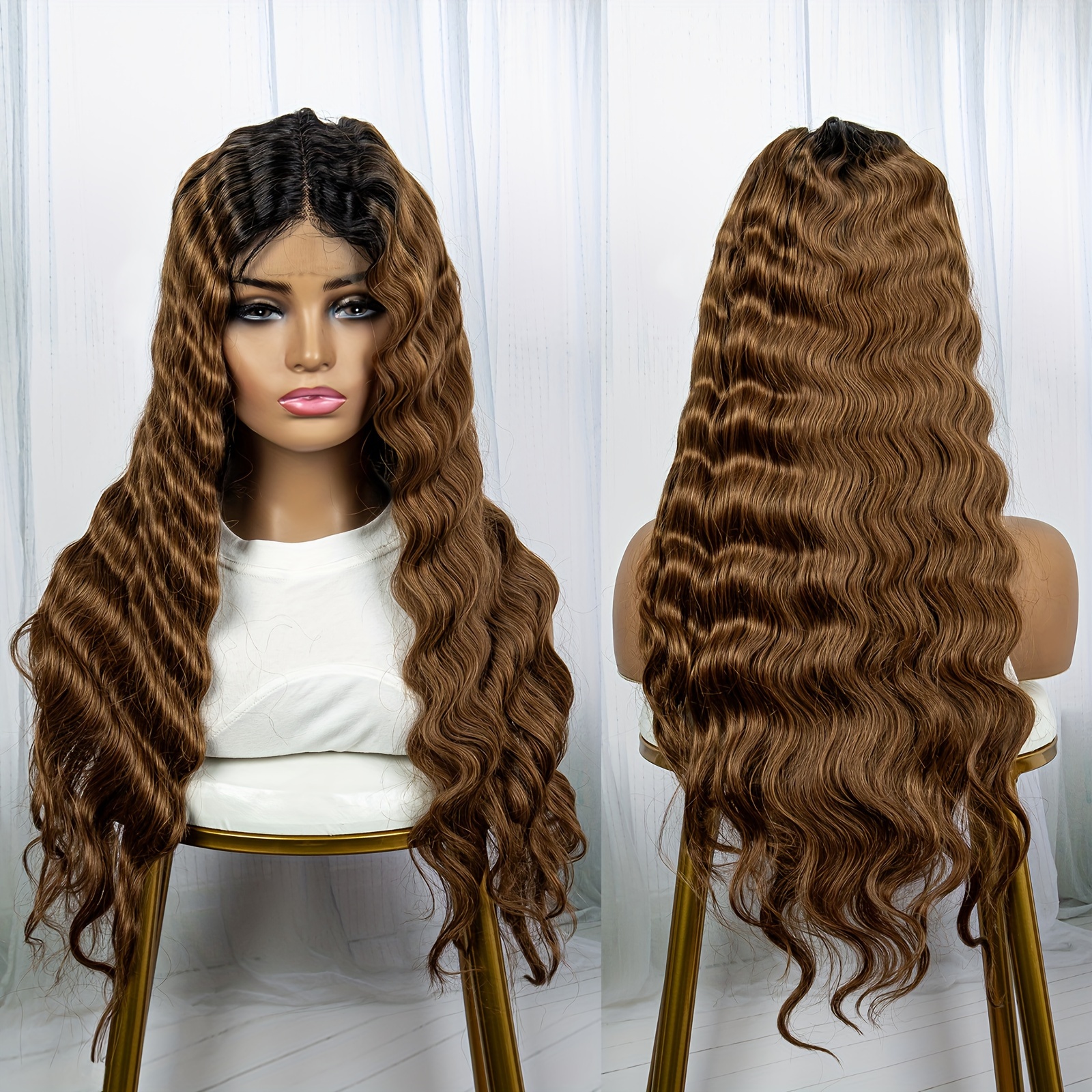 Synthetic Lace Wig 4 1 Lace Long Curly Water Wave Synthetic Temu