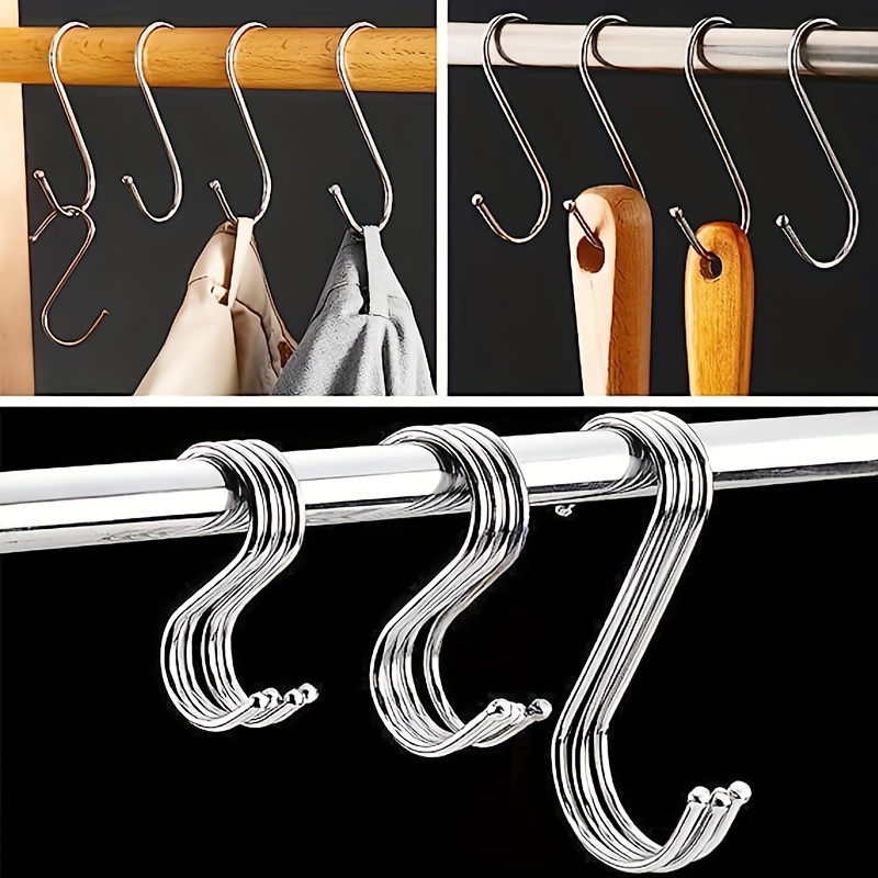10pcs S-shaped Hooks For Hanging, 3.9 Inch Metal S Shaped Hook Heavy Duty  Hanging Hooks For Pots, Pans, Plants, Bags, Cups, Clothes (Silver/Black)