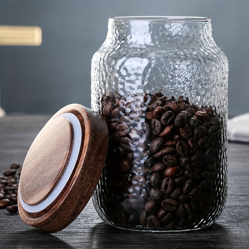 1pc Glass Storage Jar With Acacia Wood Lid, High Borosilicate