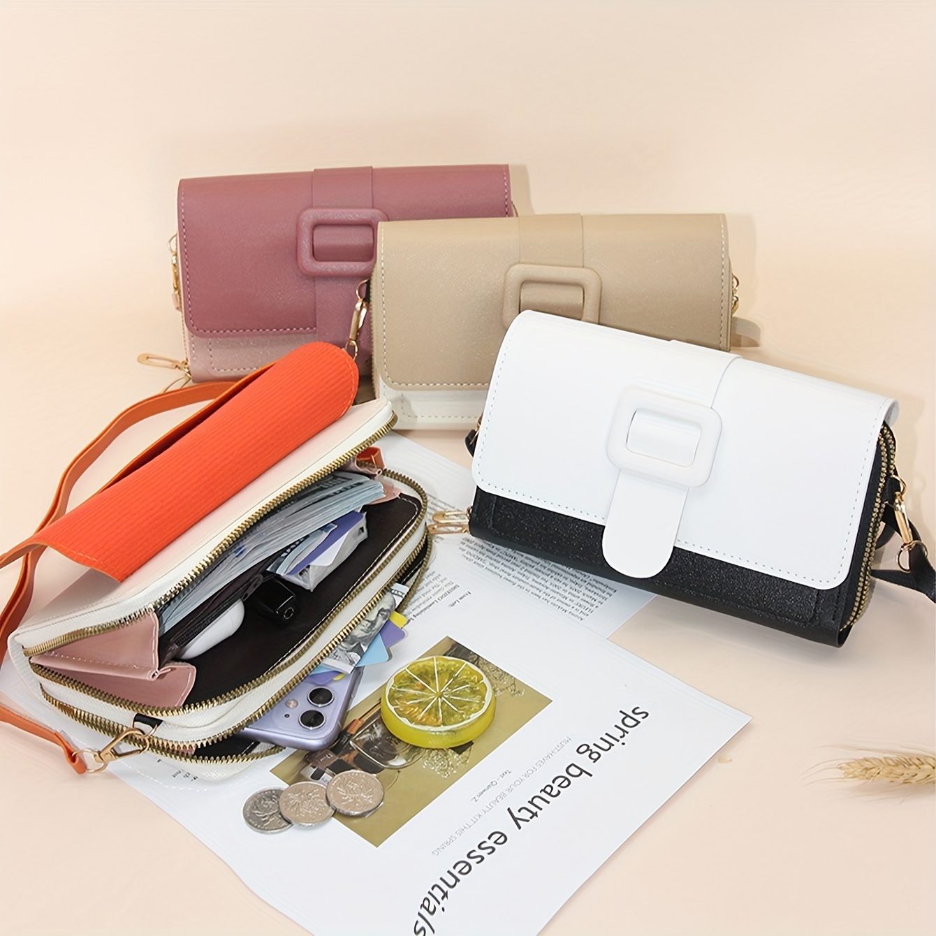 

Fashion Double Zipper Clutch Wallet, Color Contrast Crossbody Bag, Women's Flap Mobile Phone Purse