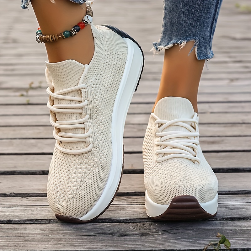 Women's Solid Color Trendy Sneakers Lace Soft Sole Platform - Temu Canada