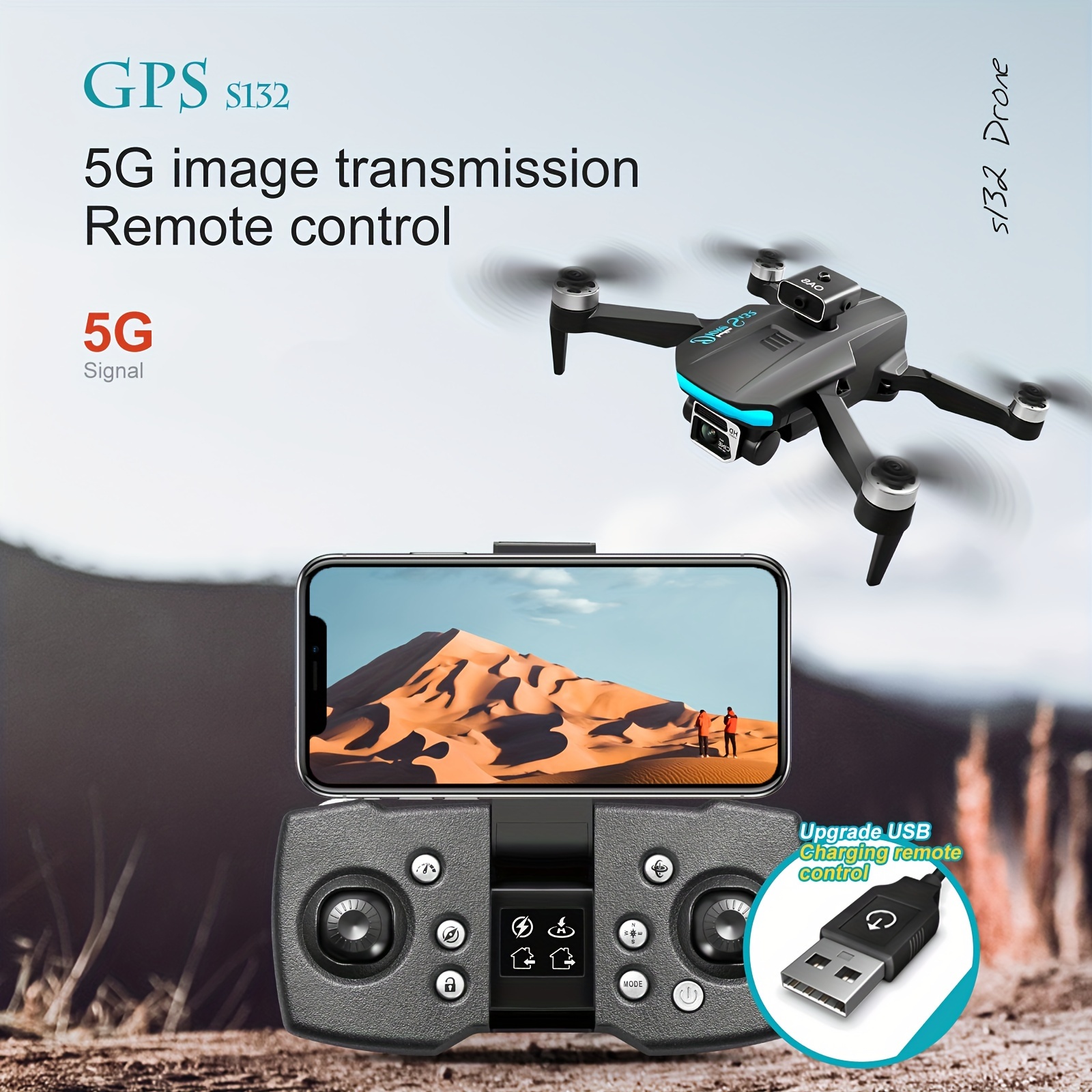 s132 drone hd camera gps global positioning optical flow fixed point hovering four sided infrared obstacle avoidance 90 electrically adjustable lens folding professional aerial photography uav details 10