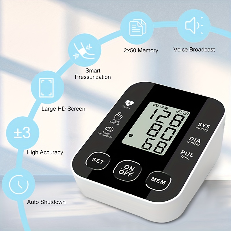 Home Blood Pressure Monitor, Automatic Upper Arm Cuff Digital Blood Pressure  Machine With Bp Cuff With Blood Pressure Cuff (battery Not Included) - Temu