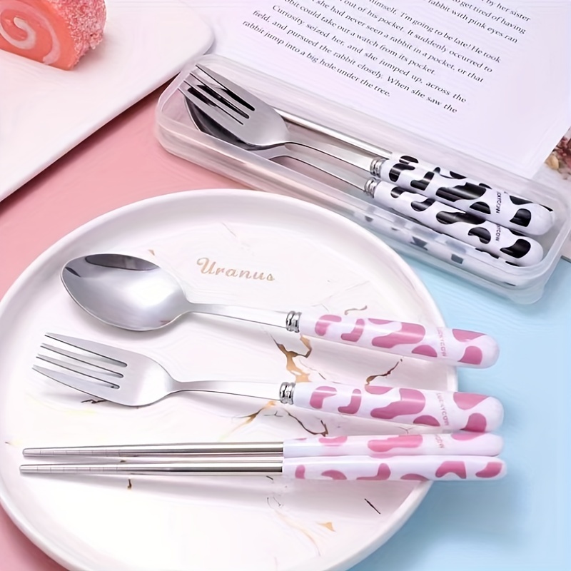 Camping Utensils Set Cute Stainless Steel Chopsticks Spoon Fork