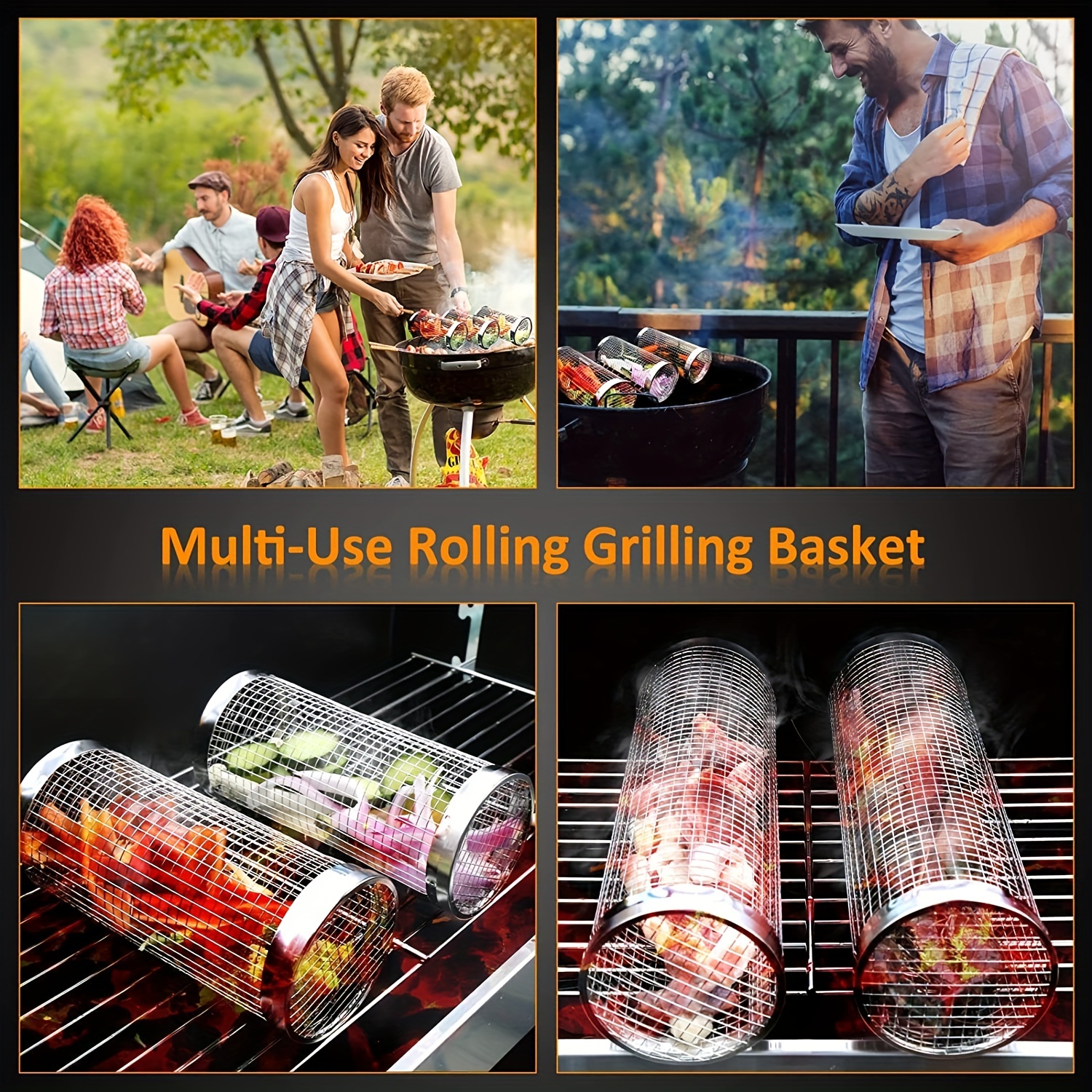 Grill Basket BBQ Grill Basket Rolling Grilling Basket Stainless