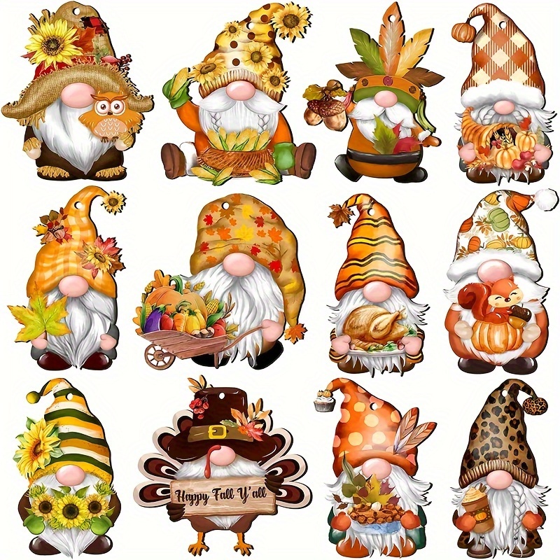

24-piece Set Of 12 Styles Fall Thanksgiving Gnome Wooden Hanging Ornaments Each Autumn Tree Hanging Home Decoration Holiday Party Supplies