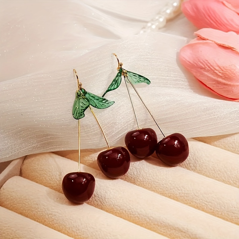 

Exquisite Cherry Design Dangle Earrings Simple Cute Style Resin Jewelry Holiday Ear Ornaments Female Gift
