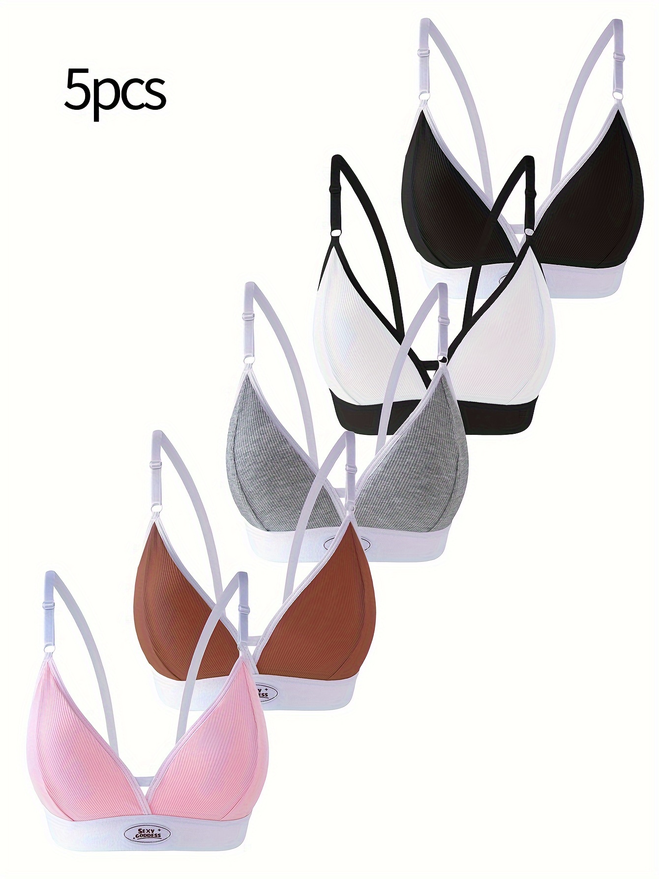 5pcs Letter Print Plunge Bras, Comfy & Breathable Intimates Bra, Women's  Lingerie & Underwear