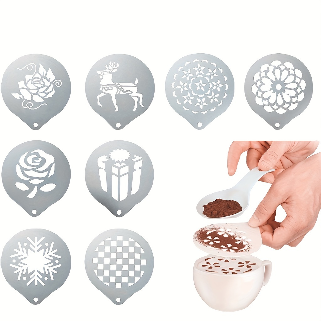 16pcs Plastic Coffee Stencils Latte Cappuccino Arts Coffee Garland Mould Cake DIY Decorating Tool for Kitchen and Store
