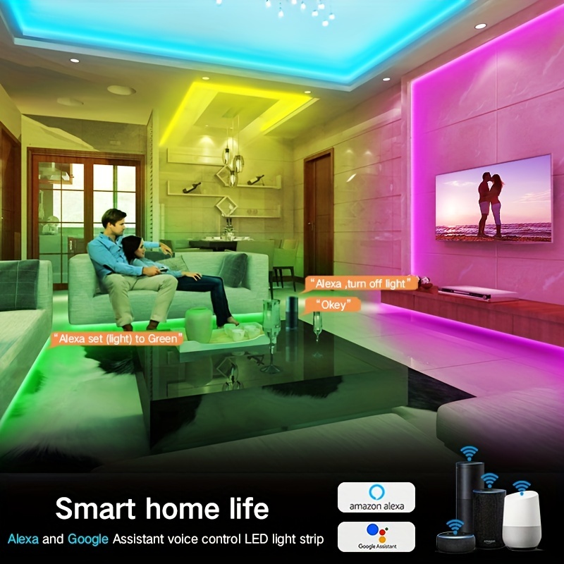 Tira de luces LED inteligentes funciona con Apple HomeKit, tira WiFi RGB de  32.8 pies, compatible con Siri, Alexa y Google y SmartThings, control de