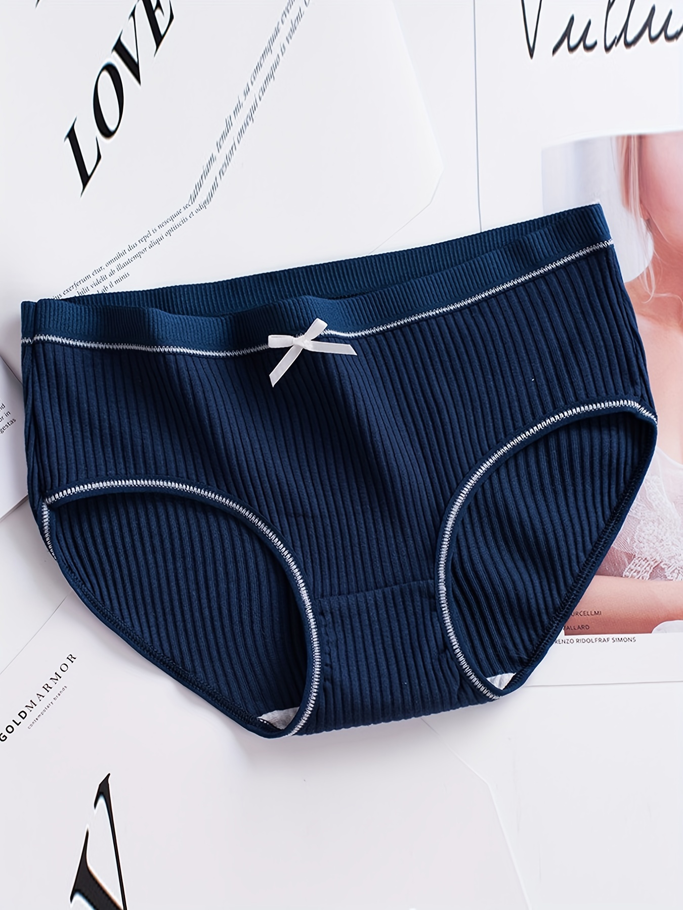 Women Lovely Cute Underwear Stripes Bow Cotton Briefs Panties Hipster  Underpants