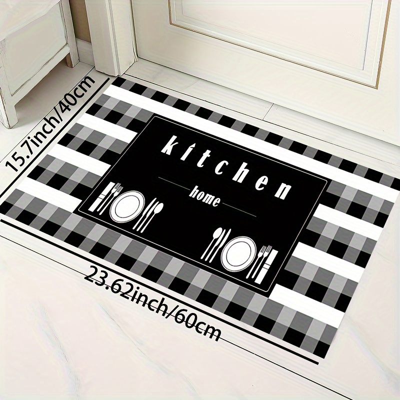 Black And White Plaid Pattern Kitchen Fl Mat Non slip - Temu